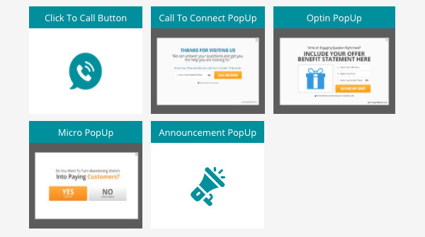 Types of Pop Ups available